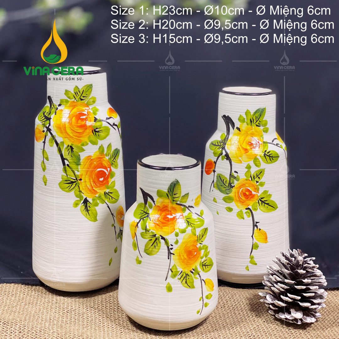 Bình Hoa Gốm Bát Tràng Vẽ Hoa Hồng - SVN BH 12042402 Bình Hoa Gốm Bát Tràng Vẽ Hoa Hồng