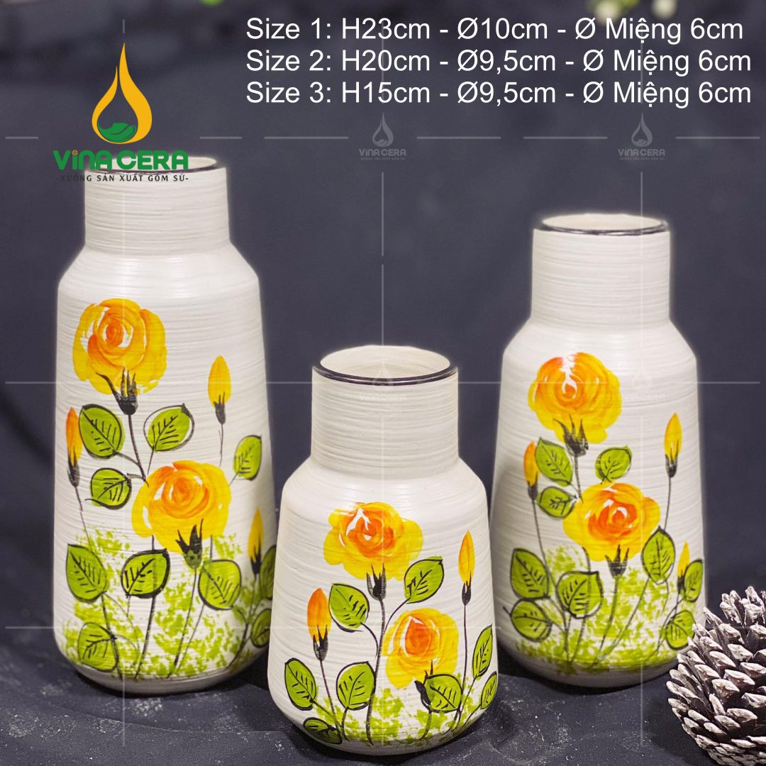 Bình Hoa Gốm Bát Tràng Vẽ Hoa Hồng - SVN BH 12042402 Bình Hoa Gốm Bát Tràng Vẽ Hoa Hồng