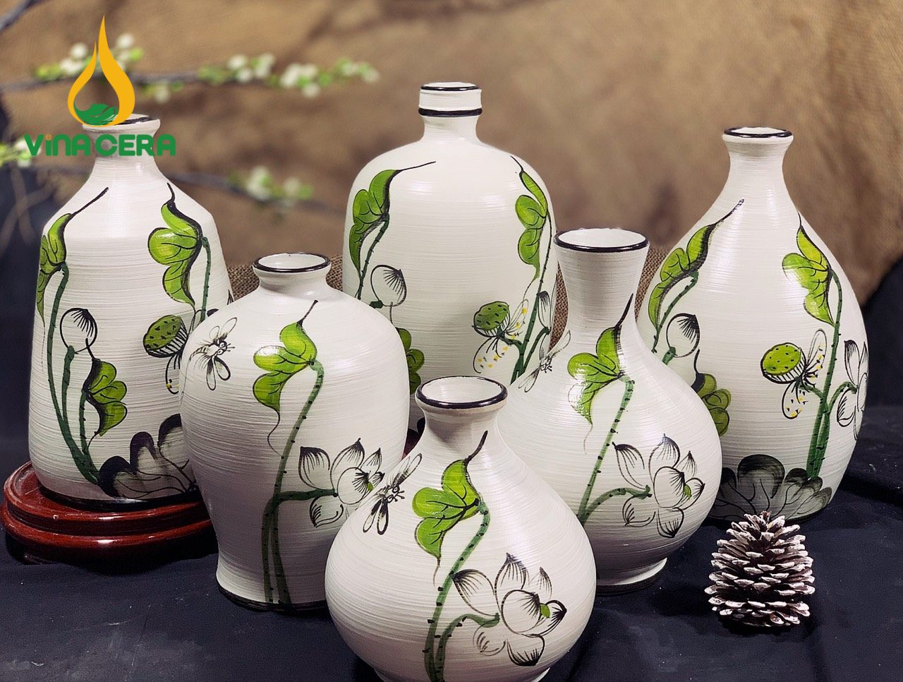 Bình Hoa Gốm Bát Tràng Vẽ Sen Chuồn - SVN BH 13042401 Bình Hoa Gốm Bát Tràng Vẽ Sen Chuồn