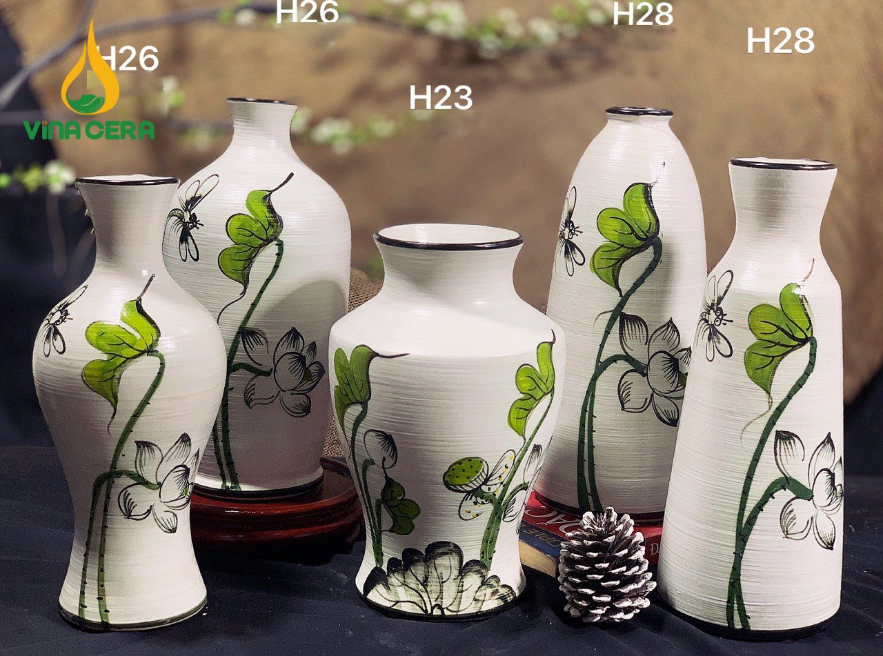 Bình Hoa Gốm Bát Tràng Vẽ Sen Chuồn - SVN BH 13042401 Bình Hoa Gốm Bát Tràng Vẽ Sen Chuồn