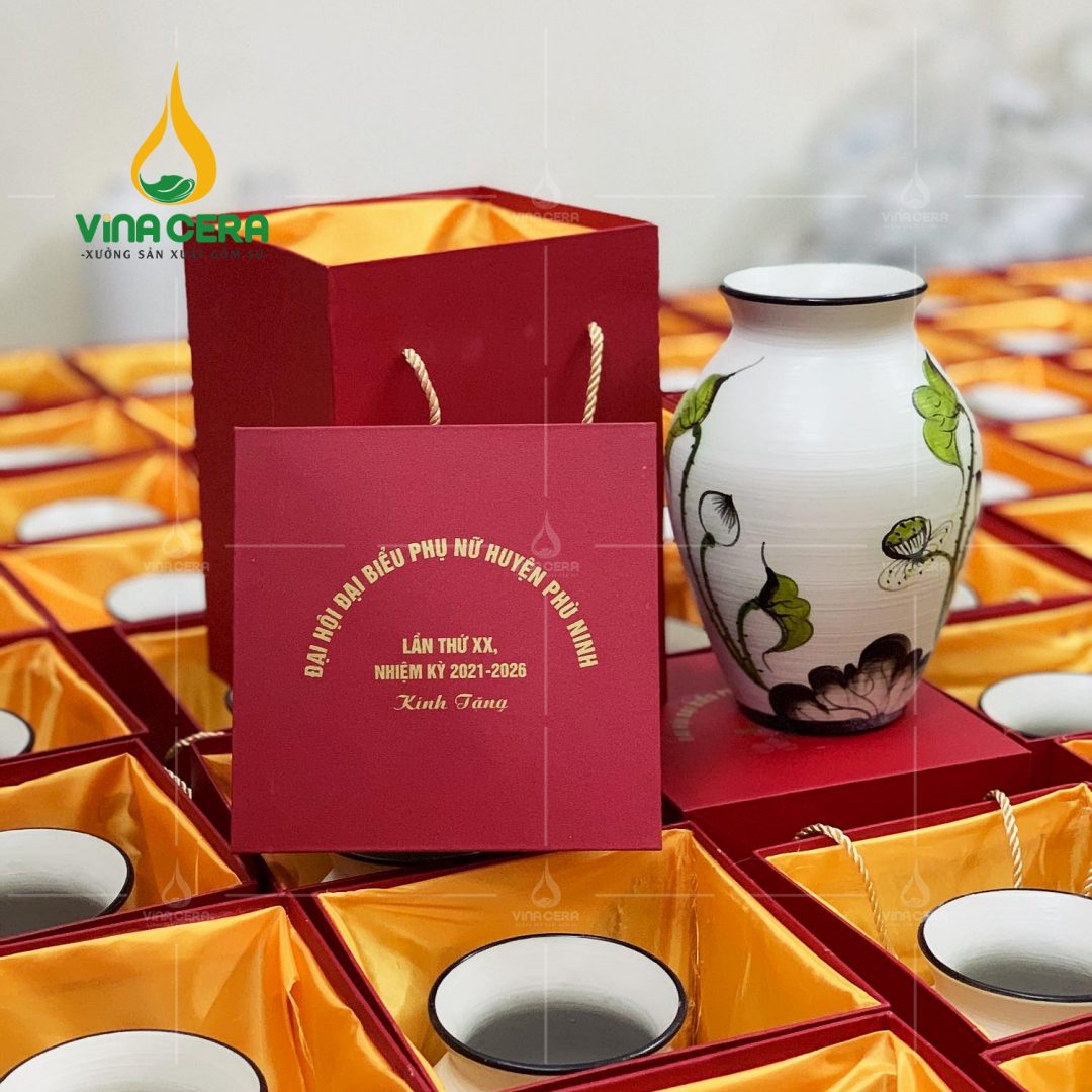 Bình Hoa Gốm Bát Tràng Vẽ Sen Chuồn - SVN BH 13042401 Bình Hoa Gốm Bát Tràng Vẽ Sen Chuồn