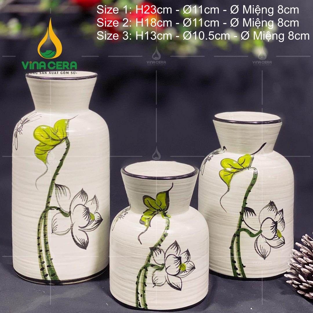 Bình Hoa Gốm Bát Tràng Vẽ Sen Chuồn - SVN BH 13042401 Bình Hoa Gốm Bát Tràng Vẽ Sen Chuồn