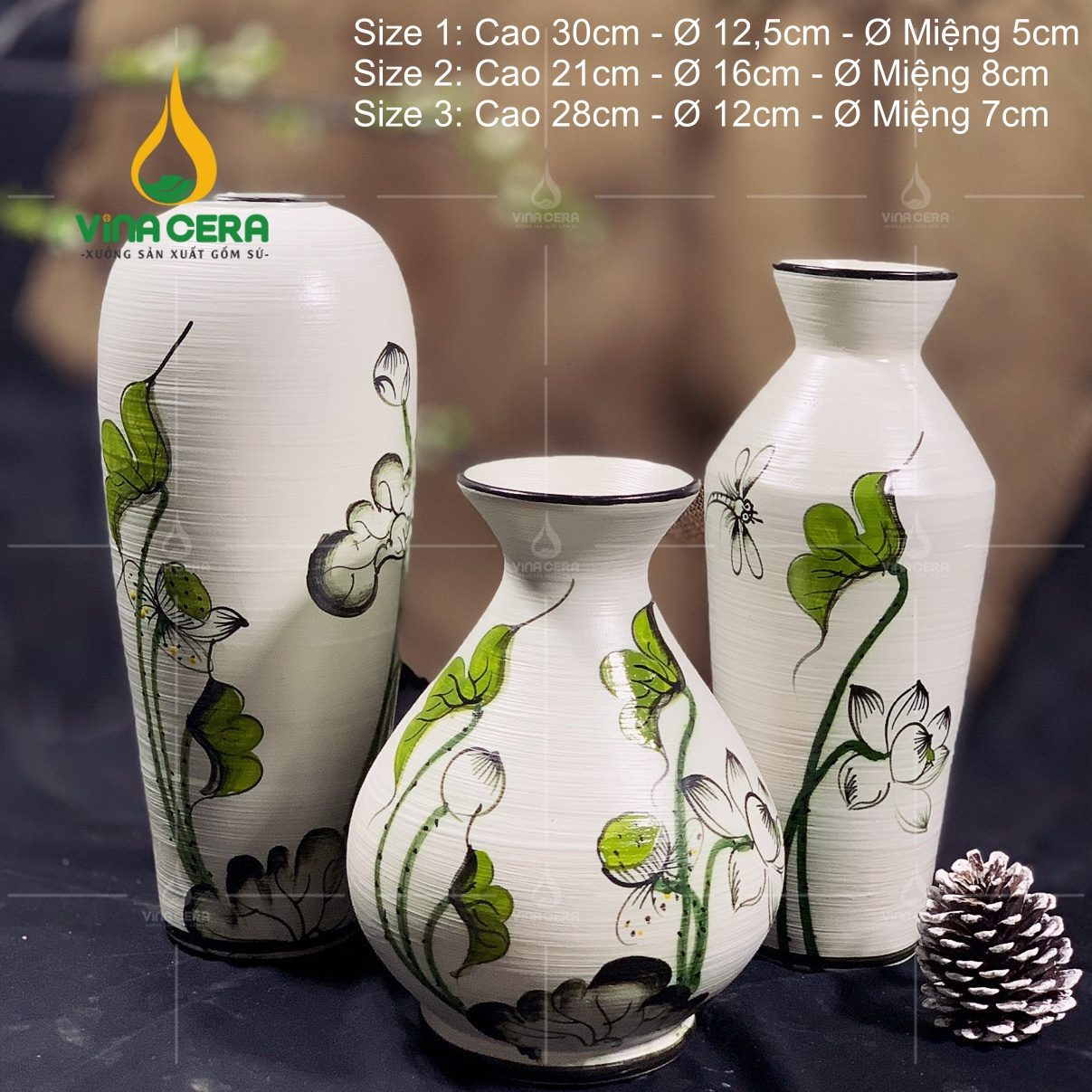 Bình Hoa Gốm Bát Tràng Vẽ Sen Chuồn - SVN BH 13042401 Bình Hoa Gốm Bát Tràng Vẽ Sen Chuồn