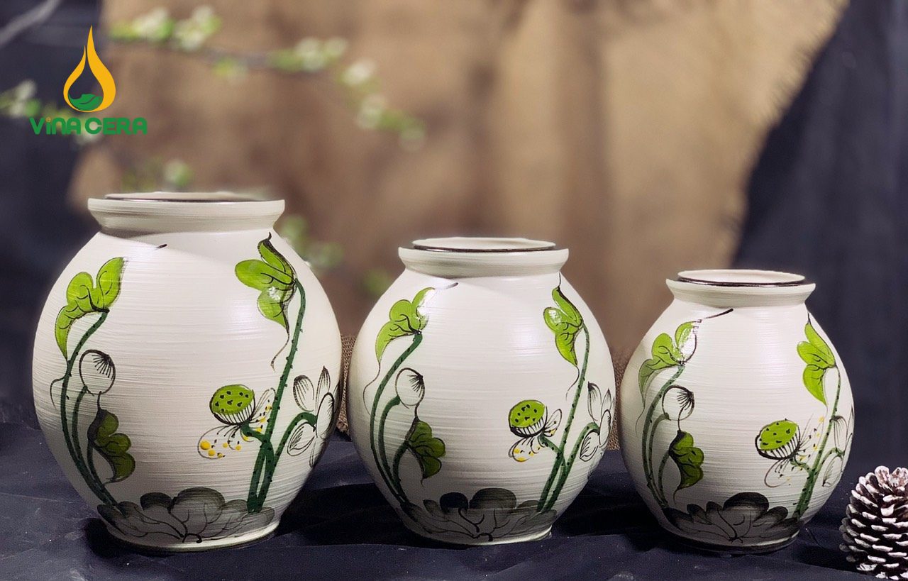 Bình Hoa Gốm Bát Tràng Vẽ Sen Chuồn - SVN BH 13042401 Bình Hoa Gốm Bát Tràng Vẽ Sen Chuồn