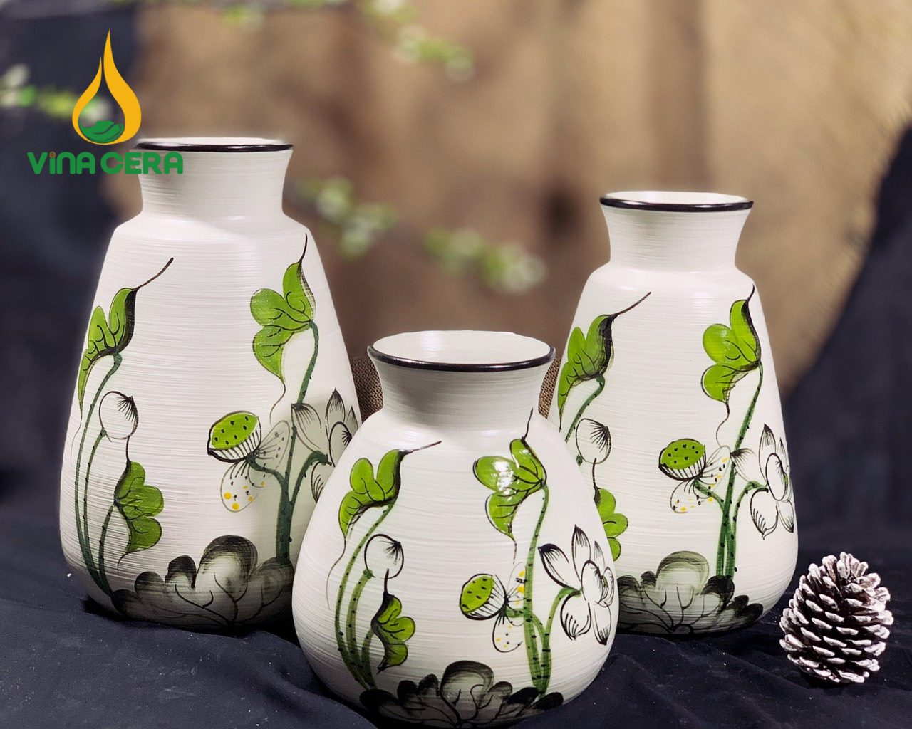 Bình Hoa Gốm Bát Tràng Vẽ Sen Chuồn - SVN BH 13042401 Bình Hoa Gốm Bát Tràng Vẽ Sen Chuồn