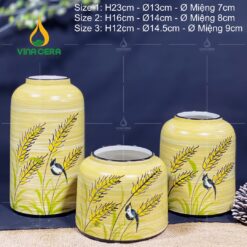 Bình Hoa Gốm Men Vàng Họa Tiết Vẽ Tay - SVN BH 19042402