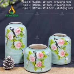 Bình Hoa Gốm Men Xanh Vẽ Tay
