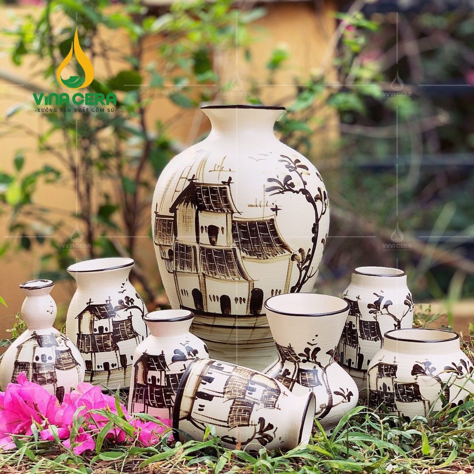 Bình Hoa Vẽ Tay Phố Cổ Xưa