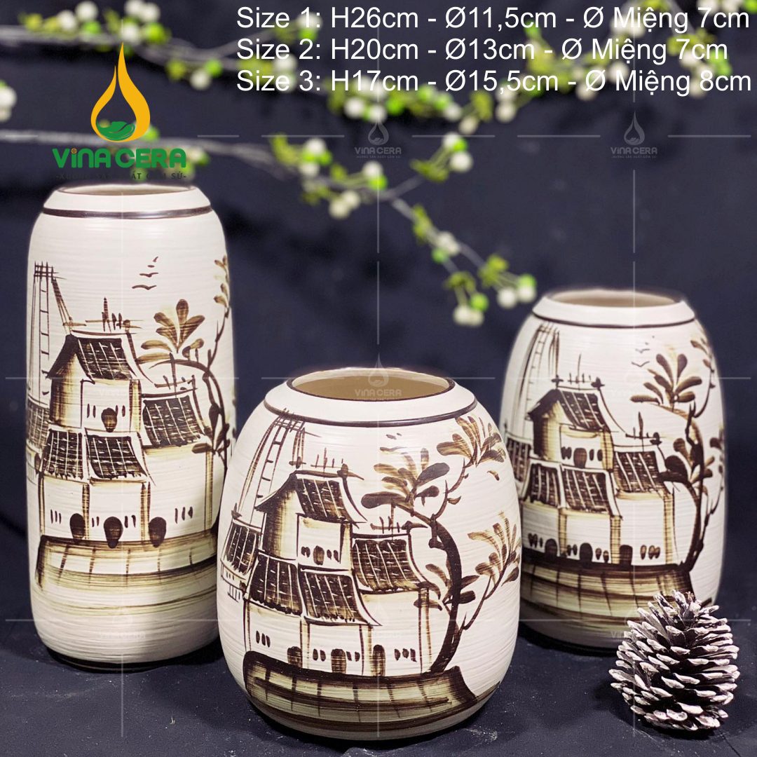 Bình Hoa Vẽ Tay Phố Cổ Xưa