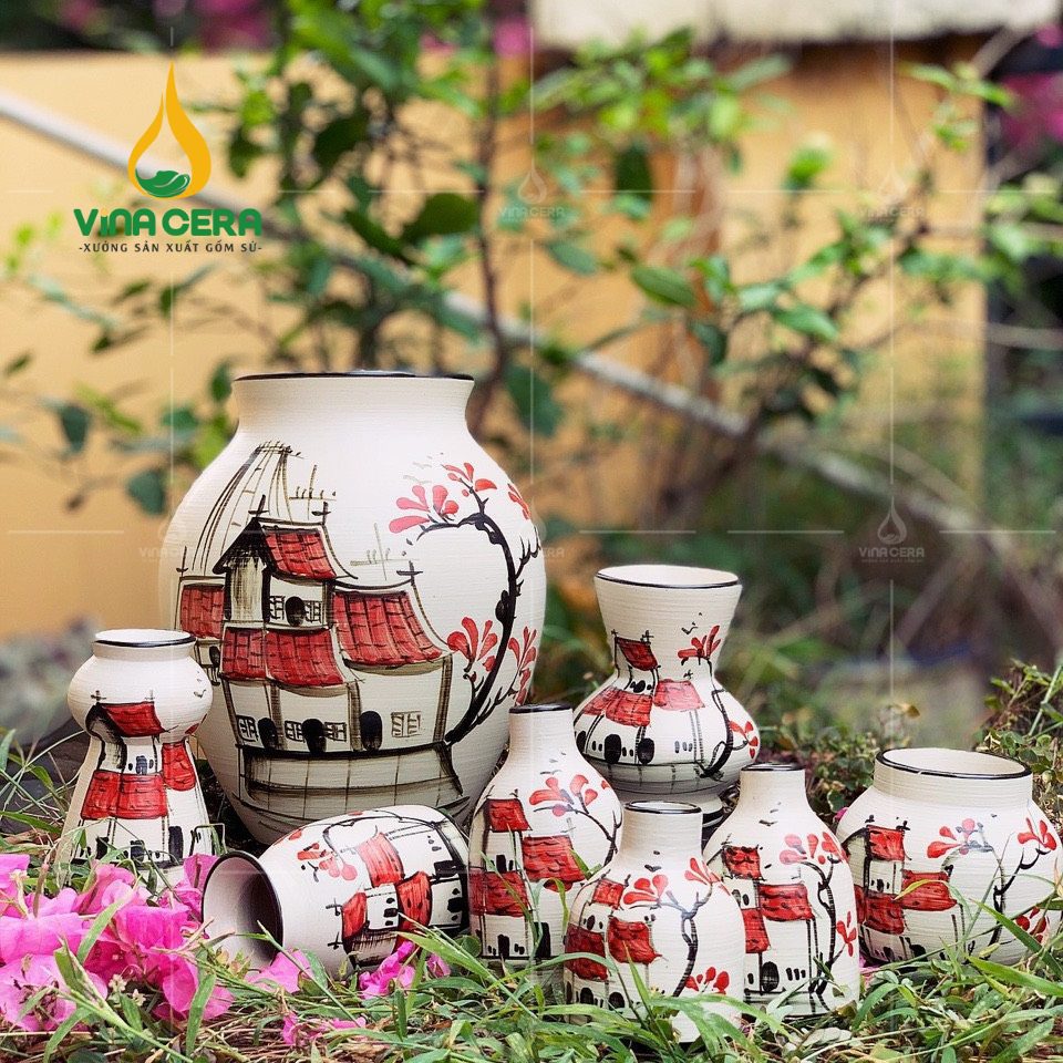 Bình Hoa Gốm Vẽ Tay Phố Cổ Hà Nội