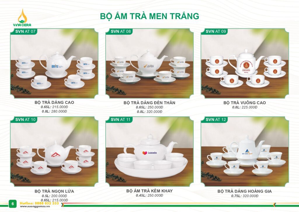 Catalog và Báo giá Bộ ấm trà men trắng