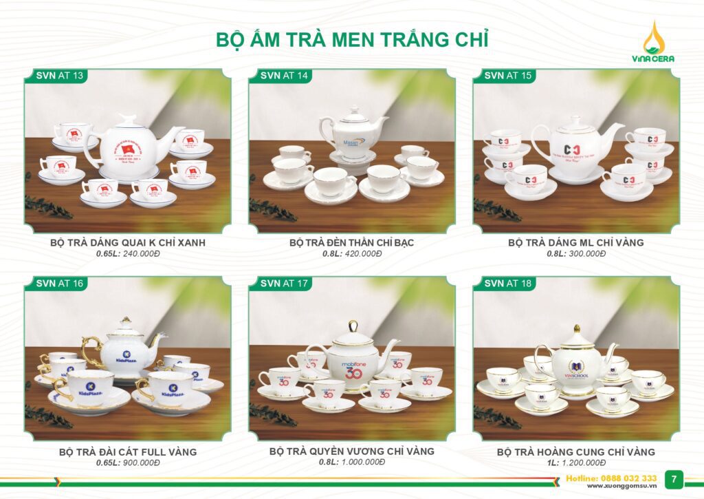 Catalog và Báo giá Bộ ấm trà men trắng chỉ