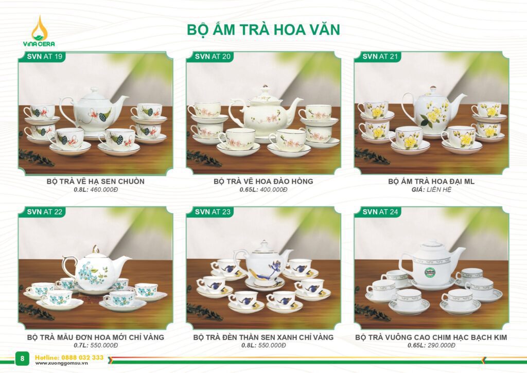 Catalog và Báo giá Bộ ấm trà hoa văn