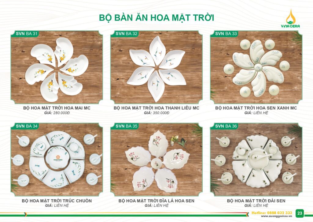 Catalog và Bảng giá Bộ chén đĩa