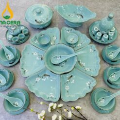 Bộ Chén Đĩa Sứ Hoa Mặt Trời Men Ngọc Vẽ Hoa - SVN BBA 02042401