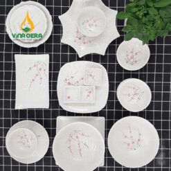 Bộ Chén Đĩa Men Gốm Hoa Đào - SVN BBA 04042402