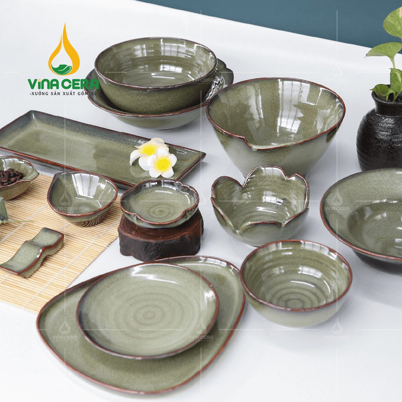 Bộ bàn ăn men hỏa biến ngọc xanh