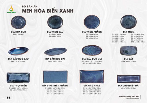 Bộ Chén Đĩa Men Hỏa Biến Xanh