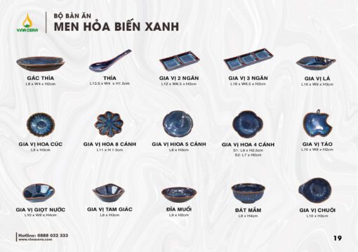 Bộ Chén Đĩa Men Hỏa Biến Xanh