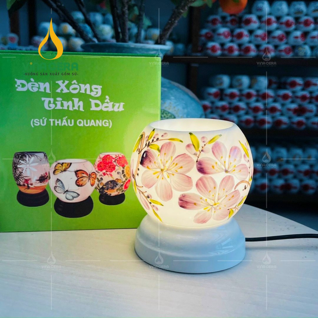 Đèn Xông Tinh Dầu Vẽ Tranh Văn Miếu - DX 0552924 Đèn xông tinh dầu bát tràng