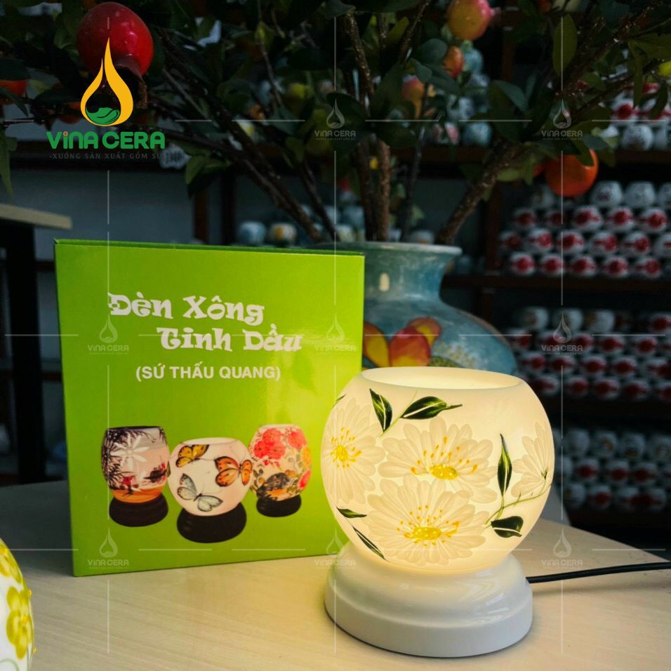 Đèn Xông Tinh Dầu Vẽ Tranh Văn Miếu - DX 0552924 Đèn xông tinh dầu bát tràng