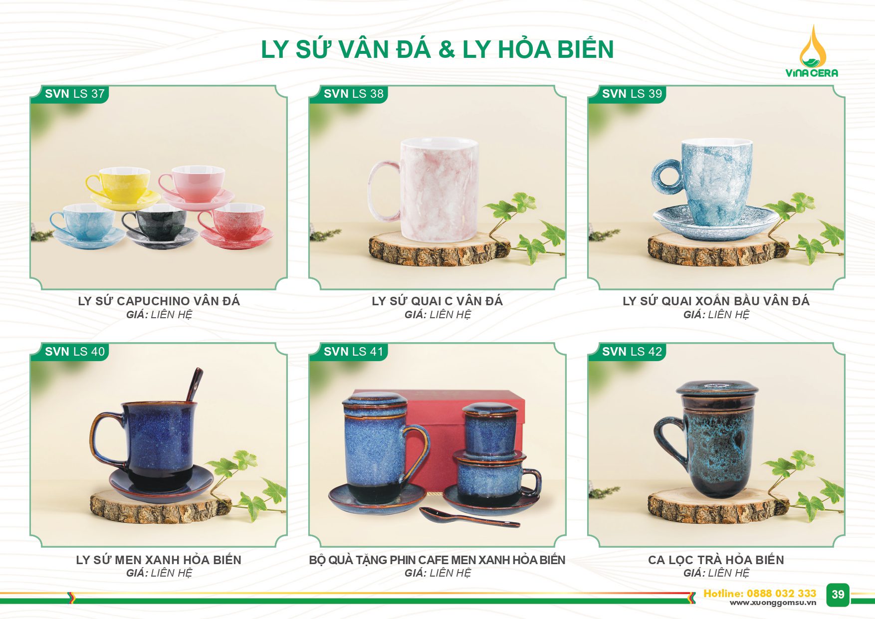 Catalog và Báo giá Ly sứ vân đá và Ly hỏa biến