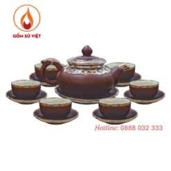 Bộ Ấm Trà Hoa Sen Gốm Sứ Bát Tràng