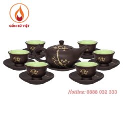 Bộ trà gốm sứ đèn thần sen vàng Bát Tràng