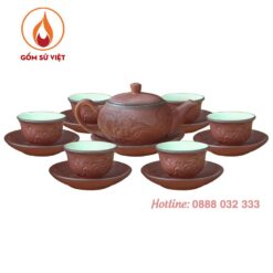 Bộ trà đạo Quả Đào Khắc Sen Cao Cấp Bát Tràng