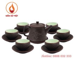 Bộ trà Bát Tràng Trống Đồng Khắc Sen Độc Quyền