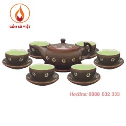 Bộ Ấm Trà Hoa Sen Gốm Sứ Bát Tràng
