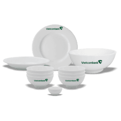 Bộ Bàn Ăn Trắng Cao Cấp - 10 Sản Phẩm In logo NH Vietcombank BBA-07052224