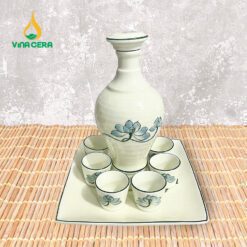 Bình rượu Sứ Trắng Vẽ Sen Xanh