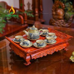 Bộ Ấm Trà Men Rạn Bọc Đồng Vẽ Trúc Lâm Thất Hiền Dáng Quả Hồng