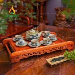Bộ Ấm Trà Men Rạn Dáng Dẹt Họa Tiết Tùng Bách
