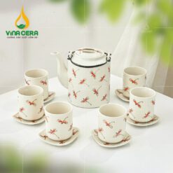 Bộ Ấm Tích Bát Tràng Men Trắng Vẽ Chuồn Chuồn - BAT 0570424