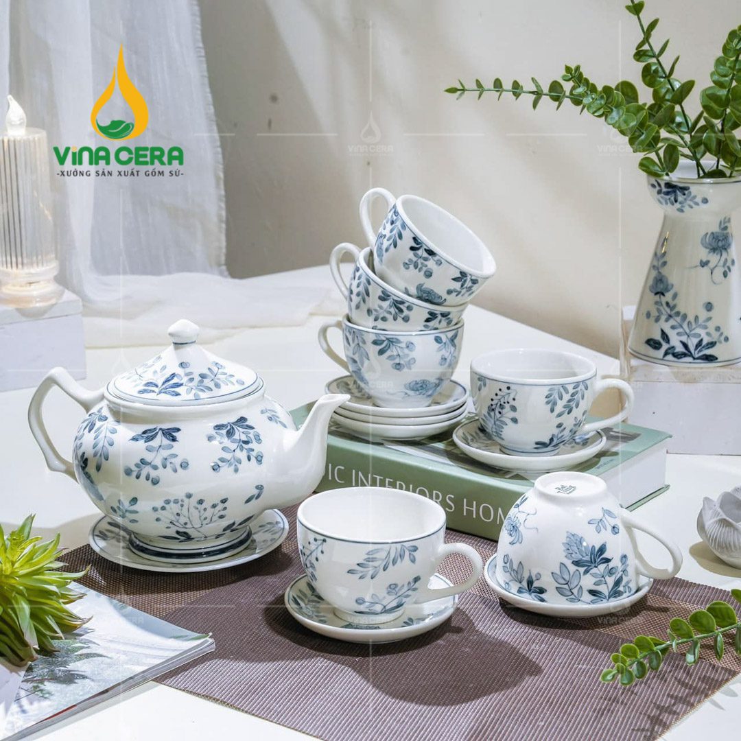 Bộ Ấm Trà Hoa Văn Vẽ Thủ Công Xuất Khẩu Châu Âu - BAT 0270524 Bộ Ấm Trà Hoa Văn Vẽ Thủ Công Xuất Khẩu Châu Âu