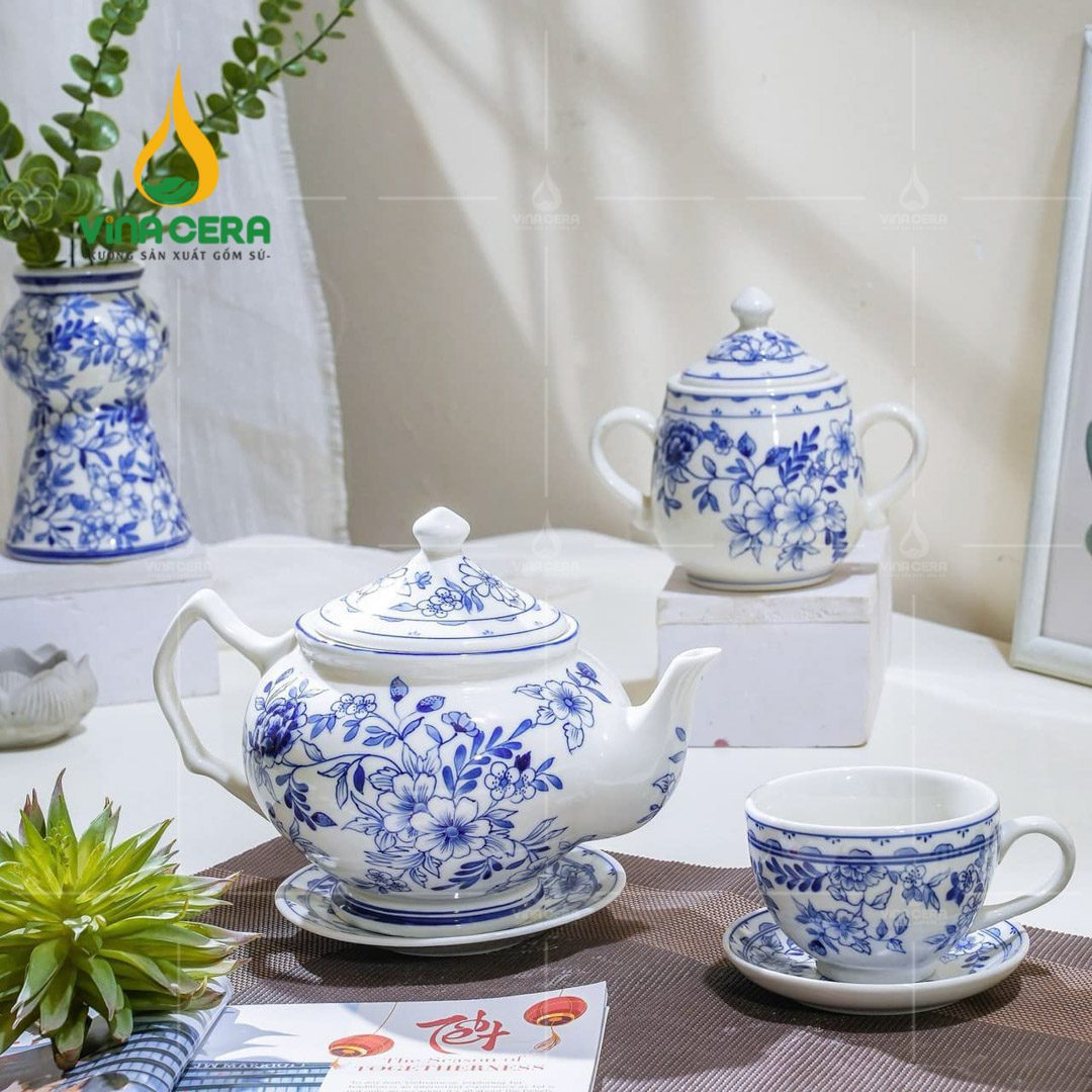Bộ Ấm Trà Hoa Văn Vẽ Thủ Công Xuất Khẩu Châu Âu - BAT 0270524 Bộ Ấm Trà Hoa Văn Vẽ Thủ Công Xuất Khẩu Châu Âu