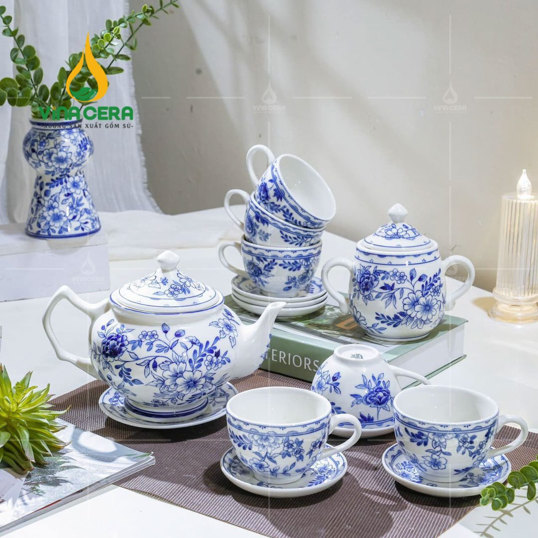 Bộ Ấm Trà Hoa Văn Vẽ Thủ Công Xuất Khẩu Châu Âu - BAT 0270524 Bộ Ấm Trà Hoa Văn Vẽ Thủ Công Xuất Khẩu Châu Âu
