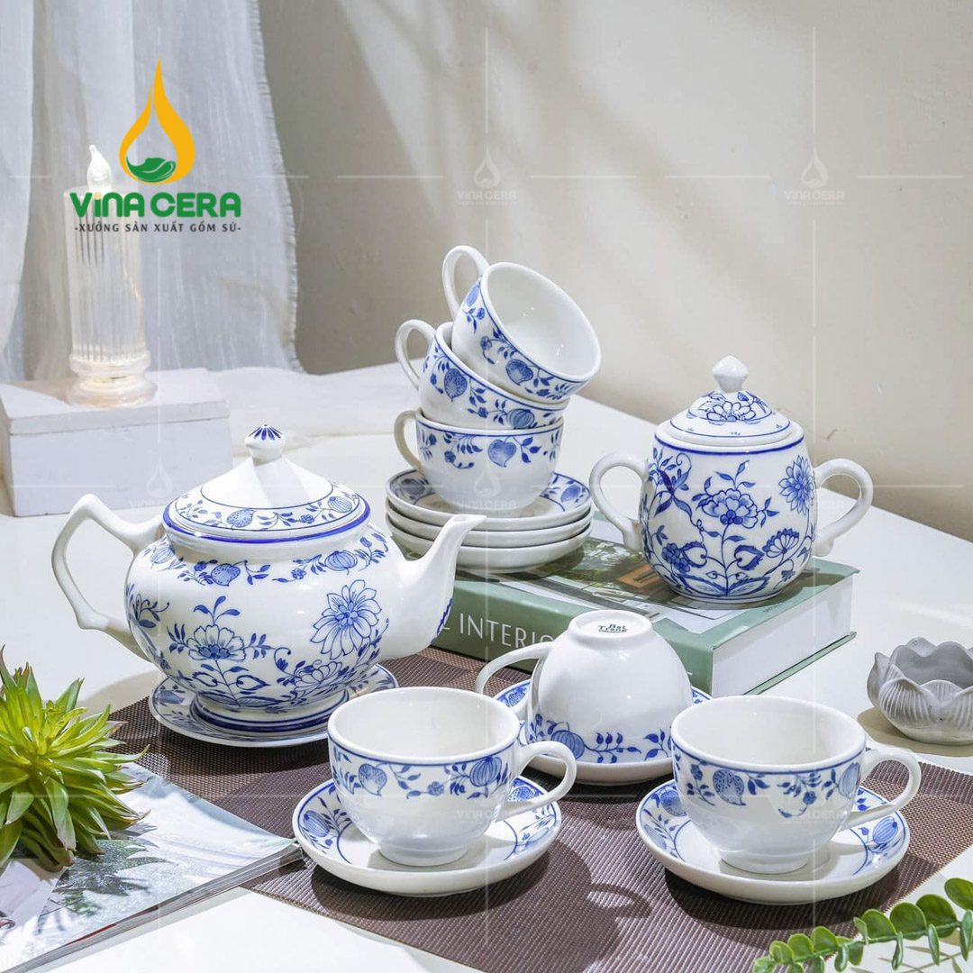 Bộ Ấm Trà Hoa Văn Vẽ Thủ Công Xuất Khẩu Châu Âu - BAT 0270524 Bộ Ấm Trà Hoa Văn Vẽ Thủ Công Xuất Khẩu Châu Âu