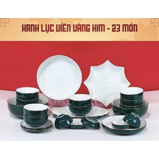 Bộ Bát Đĩa Xanh Lục Viền Vàng Kim 23 Món BBA-1852224