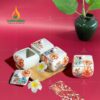 Bộ Khay Mứt Sứ 4 Hũ Hình Vuông Họa Tiết Hoa Màu Cam