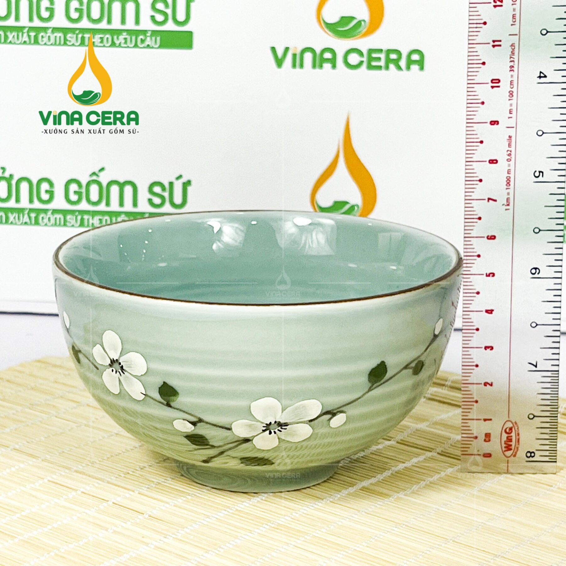 Chén Cơm Sứ Men Ngọc Vẽ Hoa Đào - SVN BC 10052401 Chén cơm sứ men ngọc vẽ hoa đào