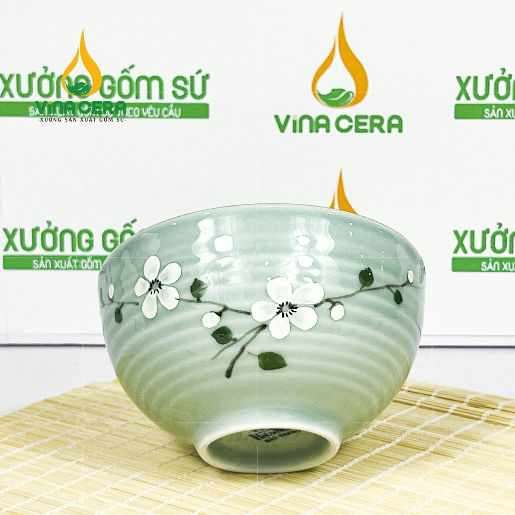 Chén Cơm Sứ Men Ngọc Vẽ Hoa Đào - SVN BC 10052401 Chén cơm sứ men ngọc vẽ hoa đào