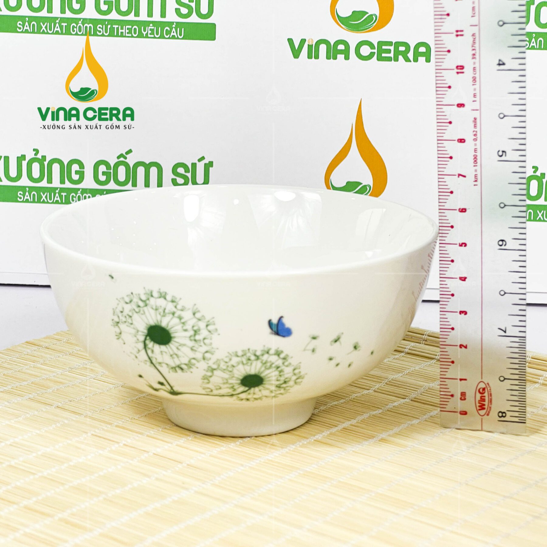 Chén cơm sứ trắng hoa bồ công anh