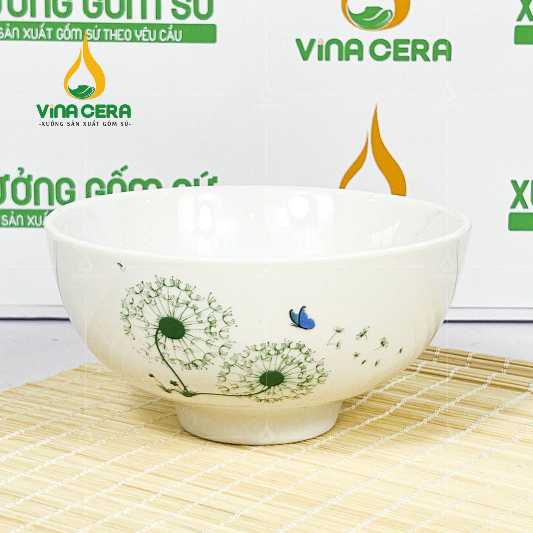 Chén cơm sứ trắng hoa bồ công anh