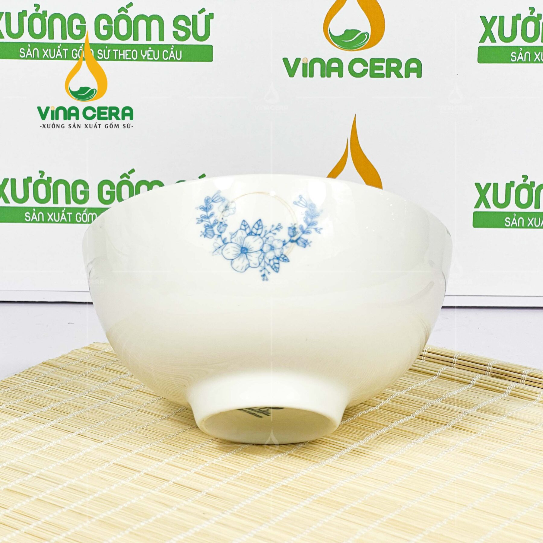 Chén Cơm Sứ Trắng Hoa Xanh - SVN BC 13052403 Chén cơm sứ trắng hoa xanh