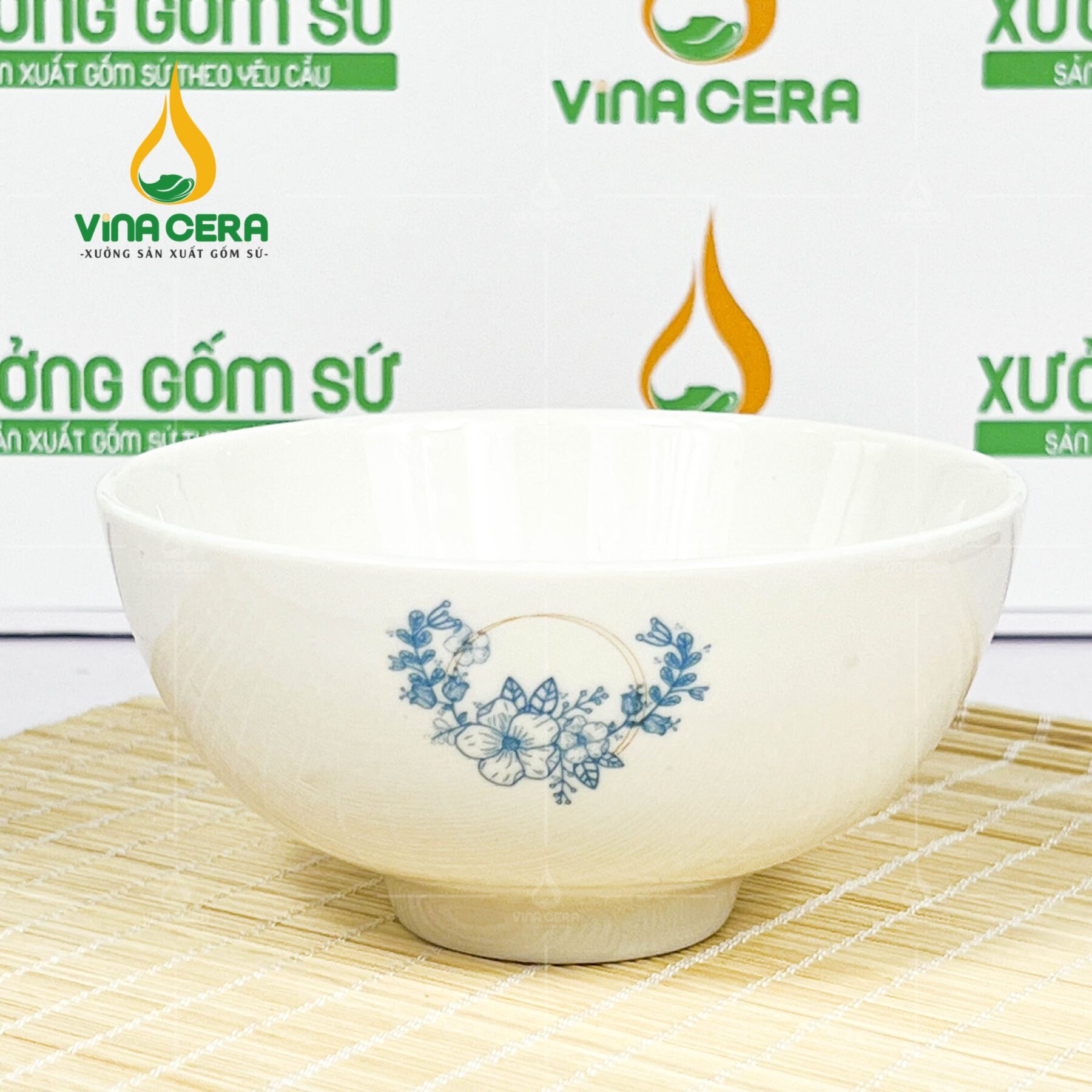 Chén Cơm Sứ Trắng Hoa Xanh - SVN BC 13052403 Chén cơm sứ trắng hoa xanh