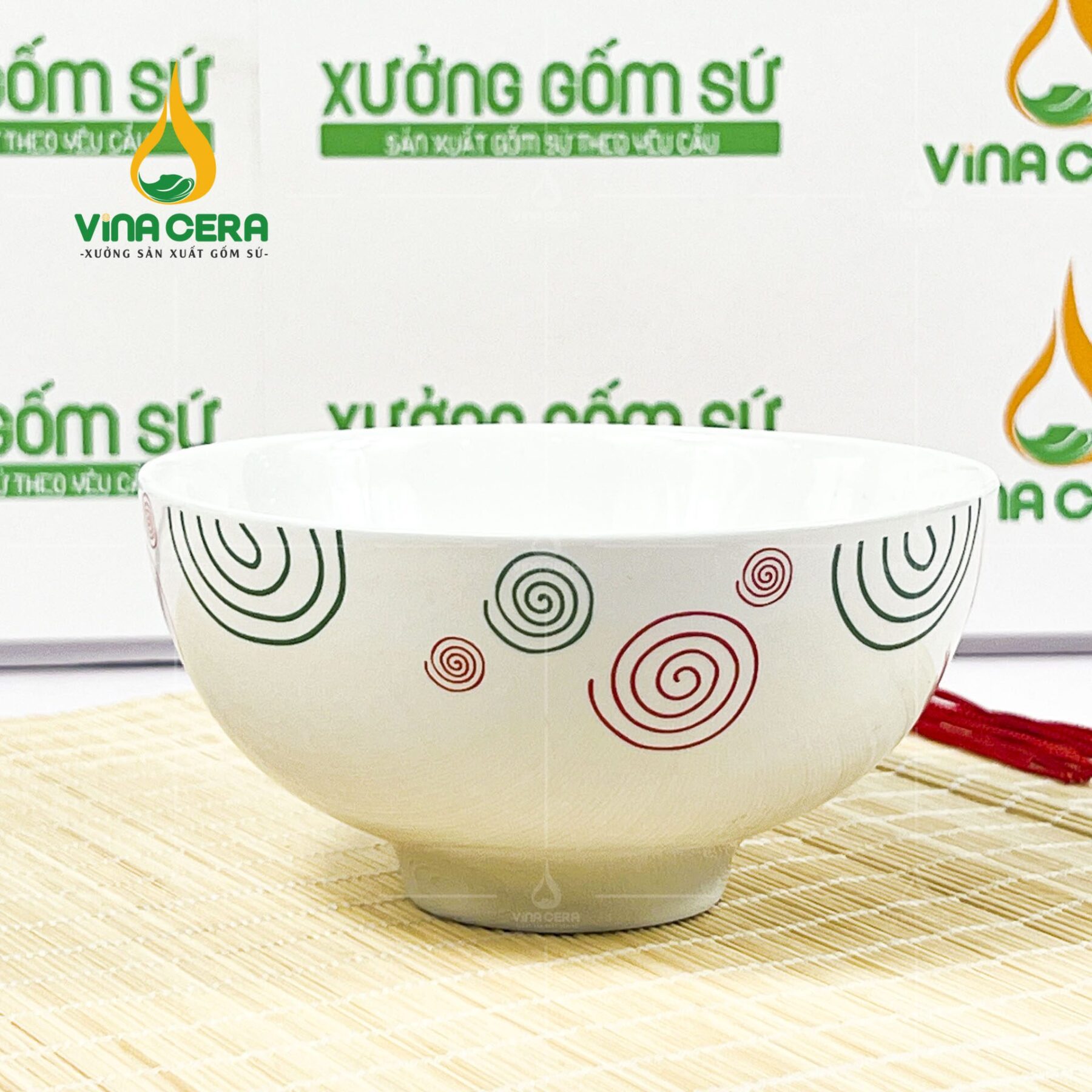 Chén Cơm Sứ Trắng Hoa Xoắn Ốc In Logo - SVN BC 13052404 Chén cơm sứ trắng hoa xoắn ốc in logo