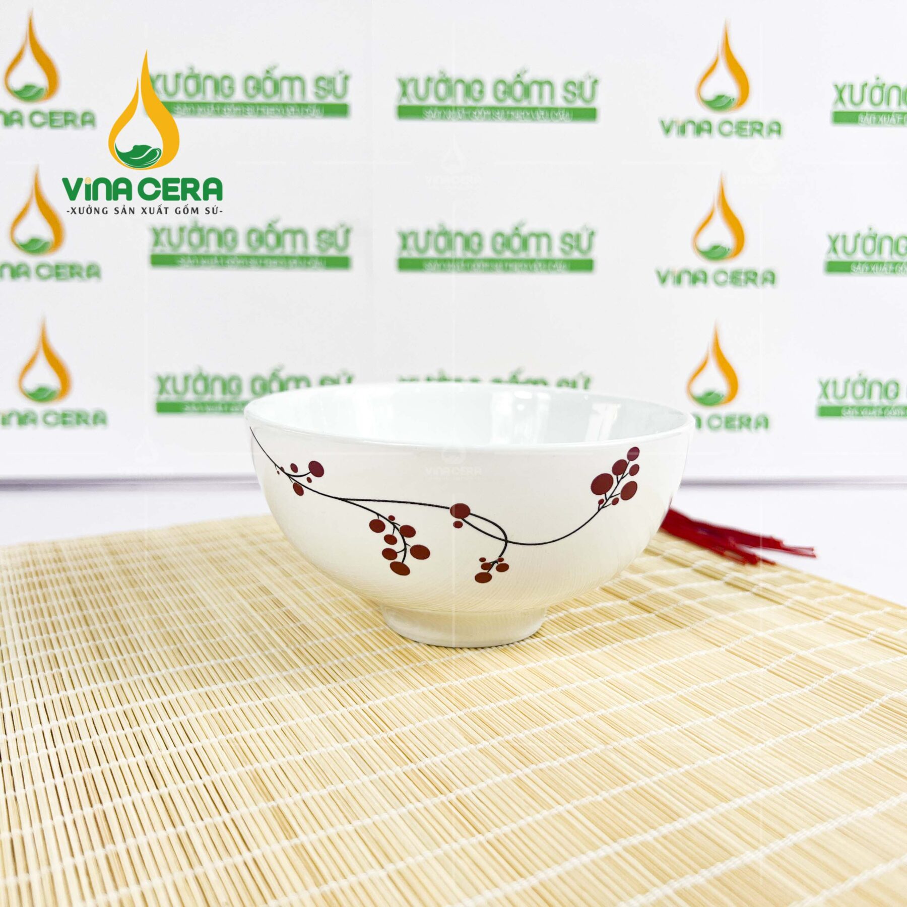 Chén Cơm Sứ Trắng Vẽ Hoa Đào - SVN BC 13052405 Chén cơm sứ trắng vẽ hoa đào